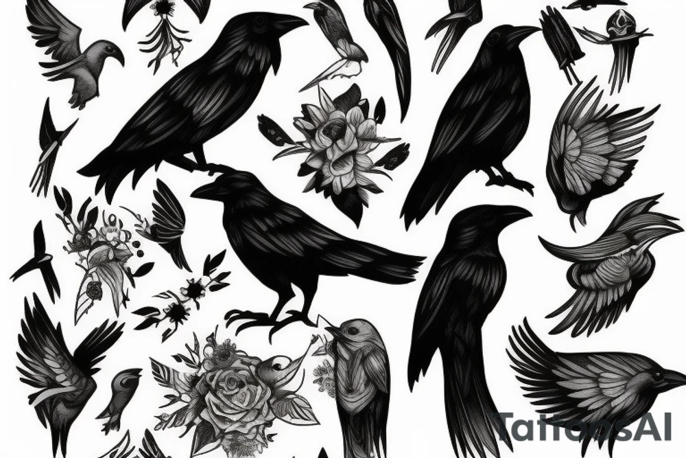 Raven and fox tattoo idea
