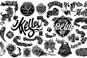 the word Kelley written out in an old font with a design surrounding tattoo idea