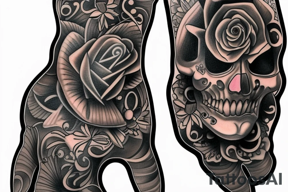 Chicano style tattoo on right hand with images of angels tattoo idea