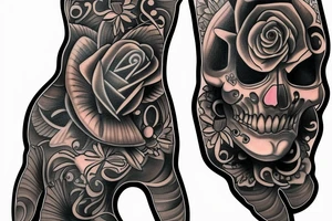 Chicano style tattoo on right hand with images of angels tattoo idea