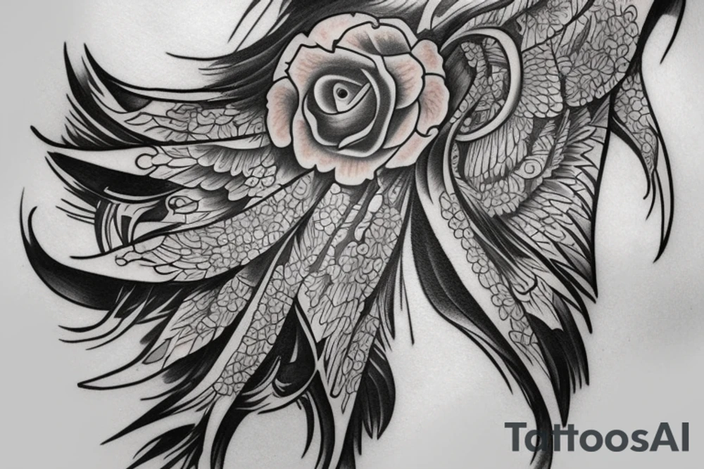 Chicano style tattoo on right hand with images of angels tattoo idea