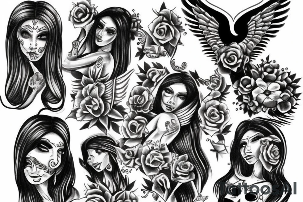 Chicano style angels tattoo idea