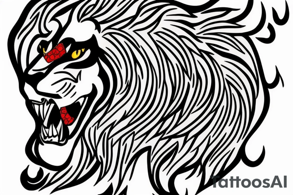 Golden Lion with red garnet in its mouth tattoo idea