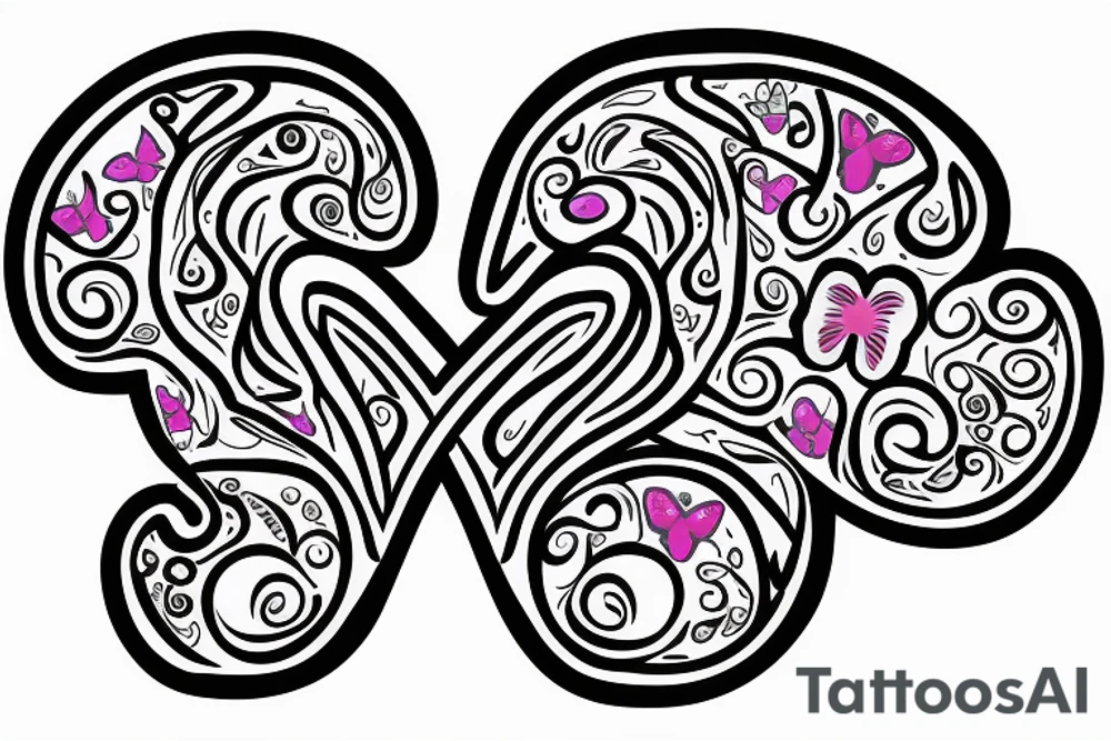 rainbow butterfly shaped infinity symbol with a semicolon and letter A tattoo idea