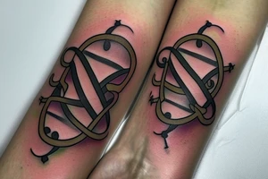 rainbow butterfly shaped infinity symbol with a semicolon and letter A tattoo idea
