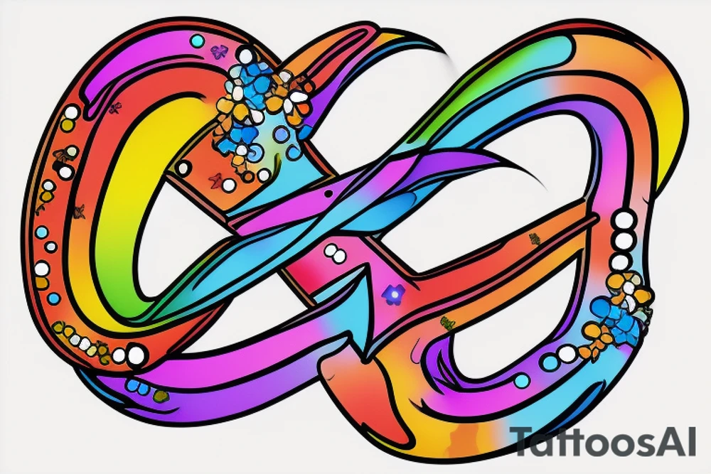 rainbow infinity symbol with a semicolon and letter A tattoo idea