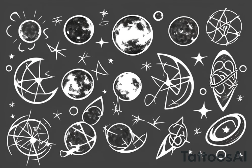 An atom that has its nucleons as a moon tattoo idea