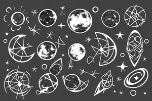 An atom that has its nucleons as a moon tattoo idea