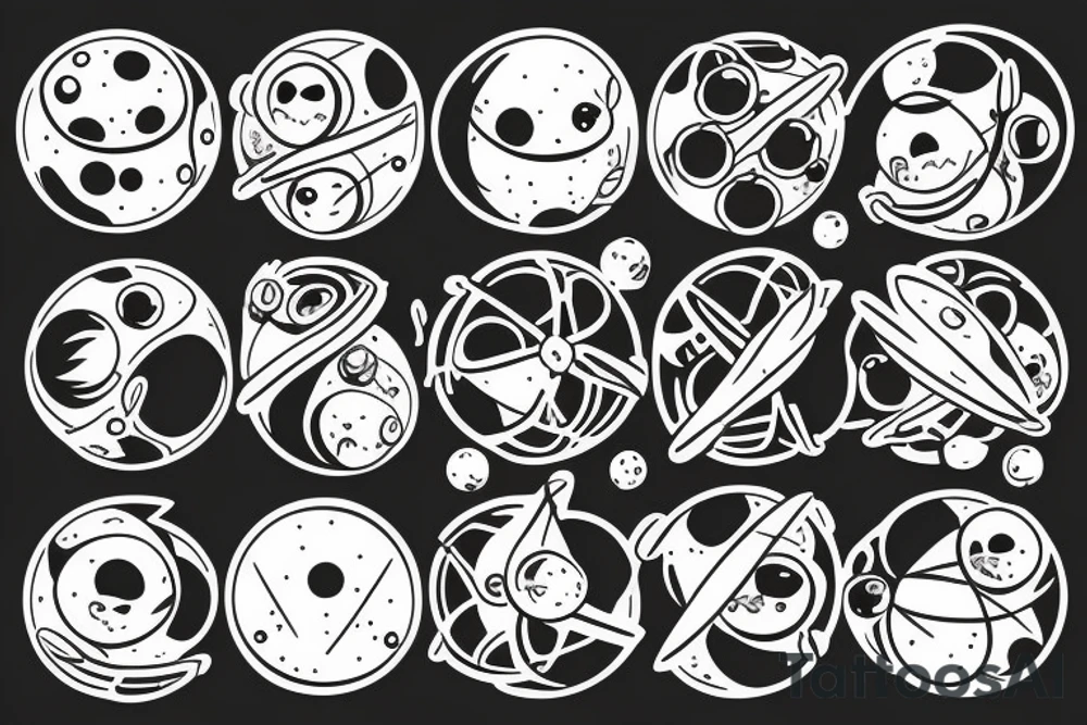 An atom that has its nucleons as a moon tattoo idea