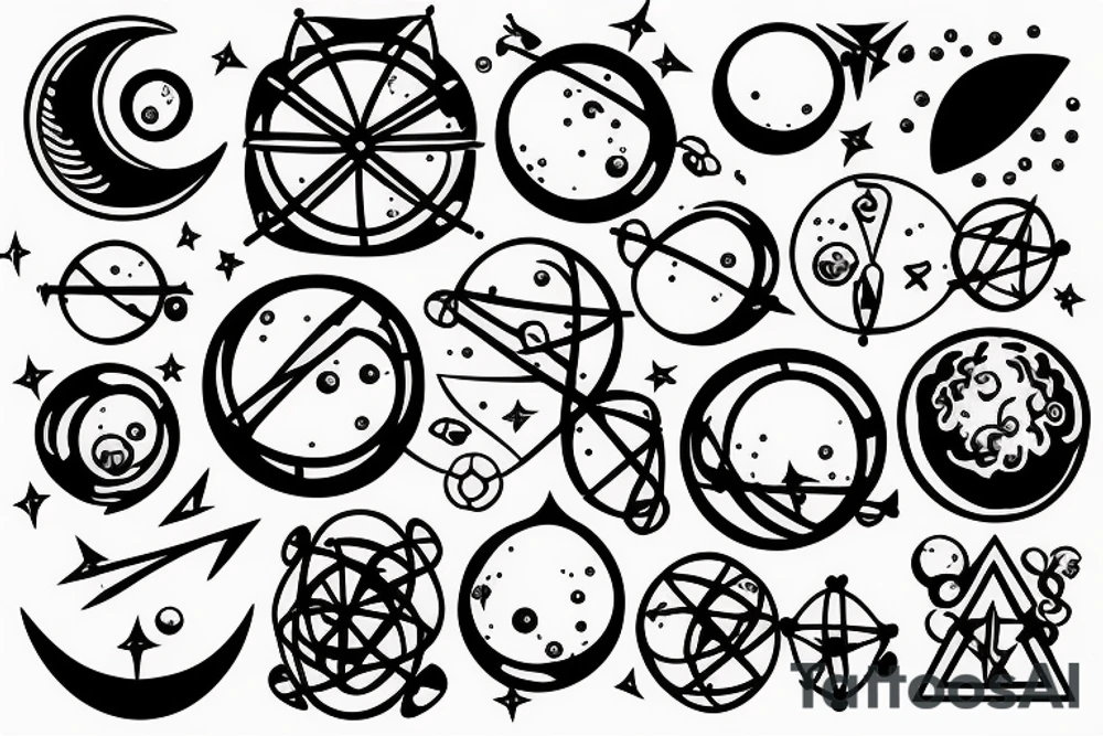 An atom that has its nucleons as a moon tattoo idea