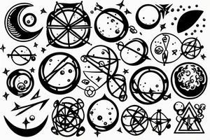 An atom that has its nucleons as a moon tattoo idea