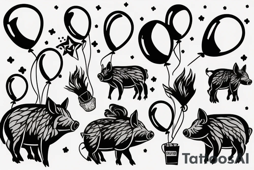 Boar with balloons tattoo idea