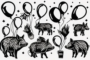 Boar with balloons tattoo idea