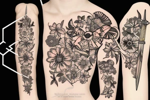 SWORD WITH FLOWERS AND BUTTERFLYS tattoo idea