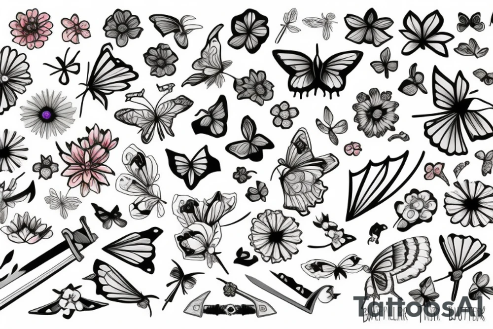 SWORD WITH FLOWERS AND BUTTERFLYS tattoo idea