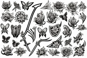 SWORD THROUGH
 FLOWERS AND BUTTERFLYS tattoo idea