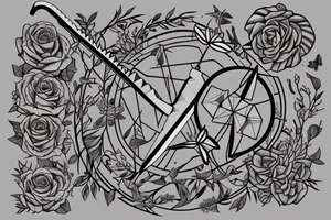 SWORD THROUGH
 FLOWERS AND BUTTERFLYS 
WITH TEXT ''WAIT BY THE RIVER OF RESOURCES LONG ENOUGH AND WATCH ENIMES FLOAT BY'' tattoo idea