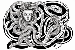 Medusa head with snakes wrapping and twisting down the arm tattoo idea