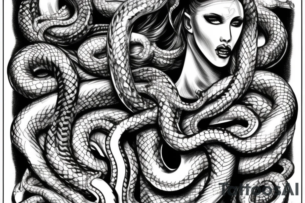 head of medusa with snakes twisting downwards tattoo idea