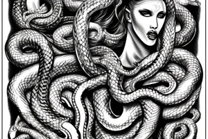 head of medusa with snakes twisting downwards tattoo idea