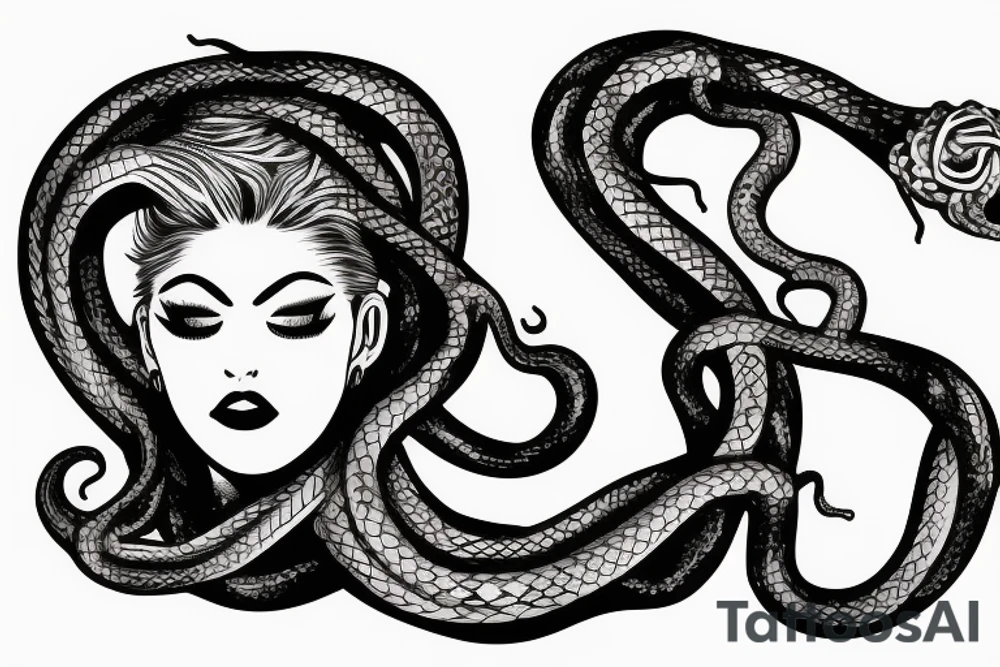 head of medusa with snakes twisting downwards tattoo idea