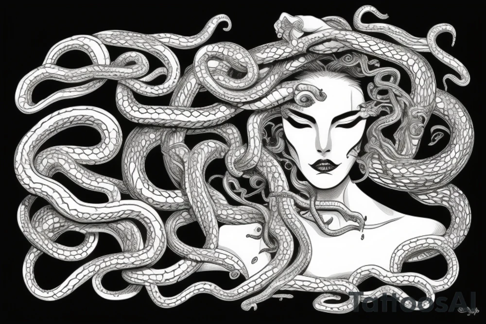 head of medusa with snakes twisting downwards tattoo idea