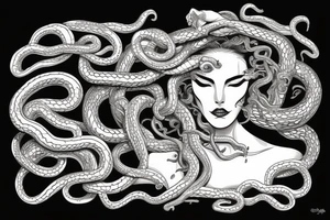 head of medusa with snakes twisting downwards tattoo idea