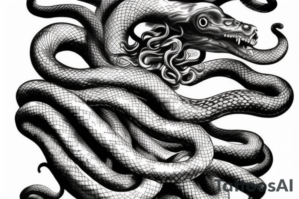 head of medusa with snakes twisting downwards tattoo idea