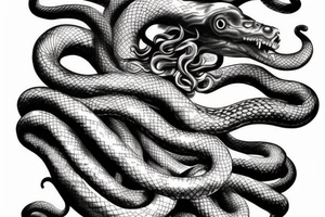 head of medusa with snakes twisting downwards tattoo idea