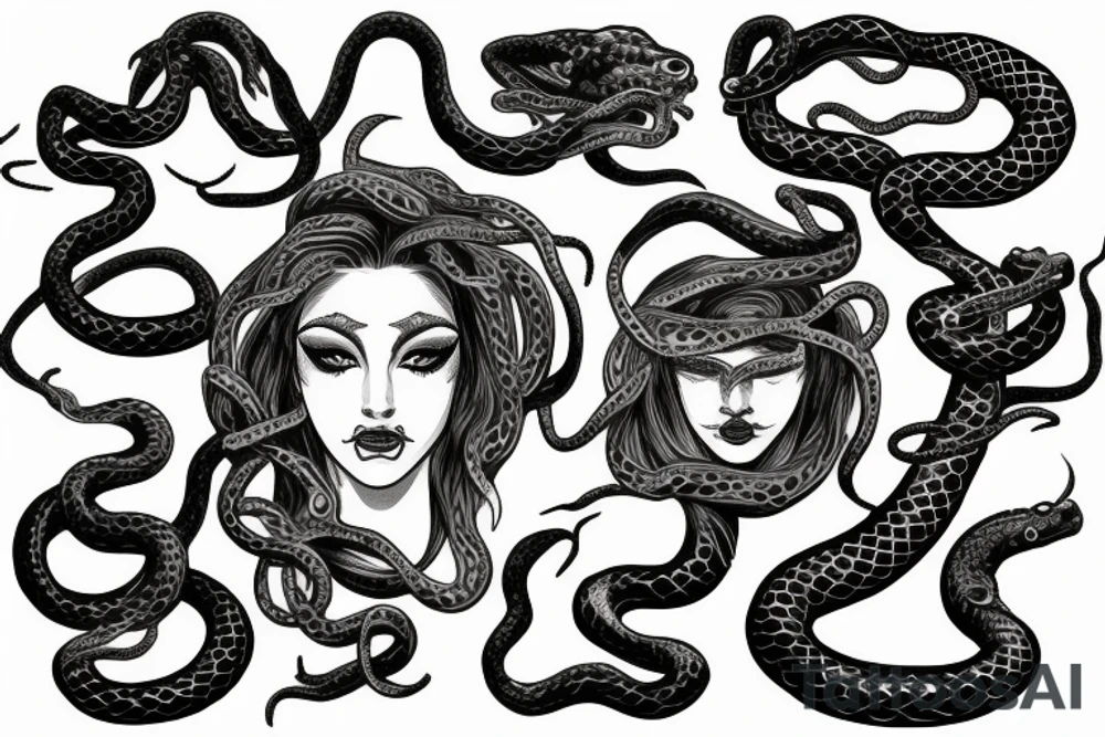 head of medusa with snakes twisting downwards tattoo idea