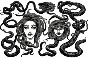 head of medusa with snakes twisting downwards tattoo idea