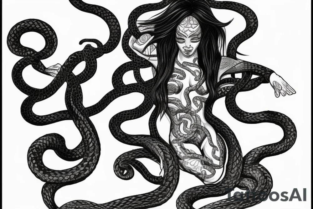 head of medusa with snakes twisting downwards tattoo idea