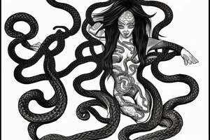 head of medusa with snakes twisting downwards tattoo idea