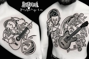 a little man playing a guitar on the moon tattoo idea