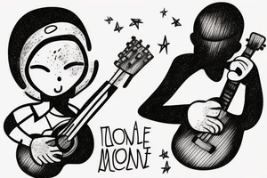 a little man playing a guitar on the moon tattoo idea