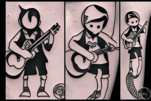 a little man playing a guitar on the moon tattoo idea