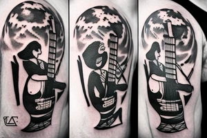 a little man playing a guitar on the moon tattoo idea