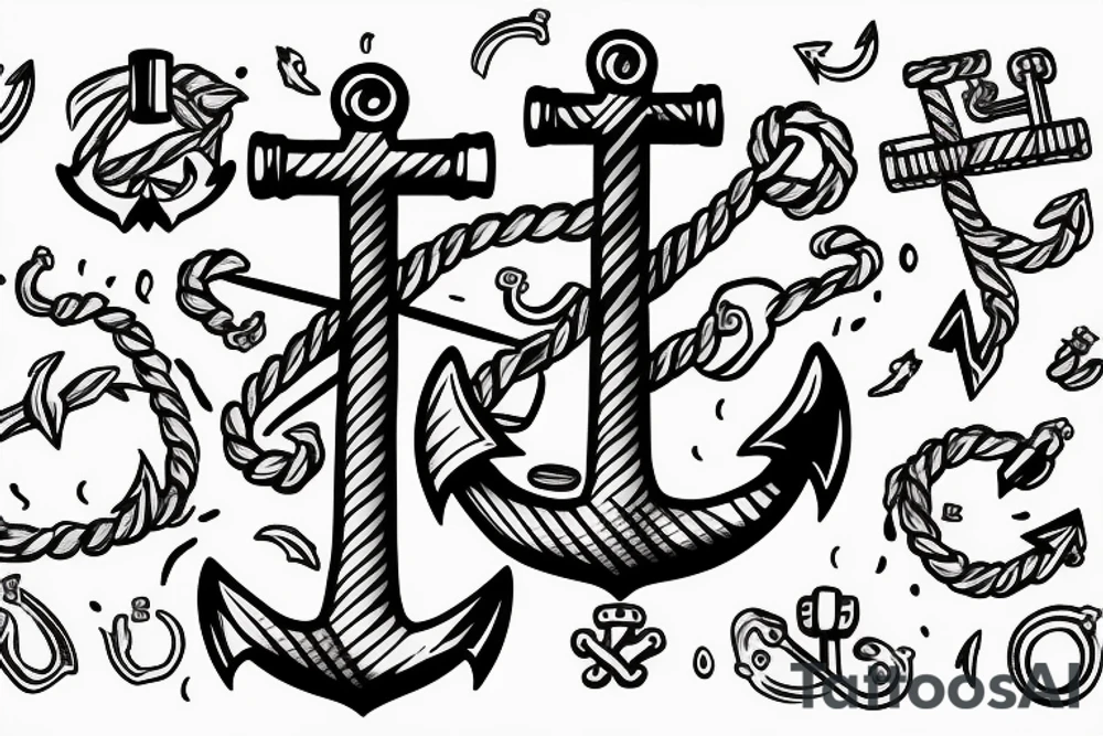 anchor with two random dates on it and three paws on it tattoo idea
