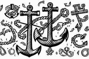 anchor with two random dates on it and three paws on it tattoo idea