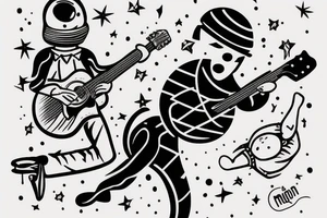 a little man playing a guitar on the moon tattoo idea