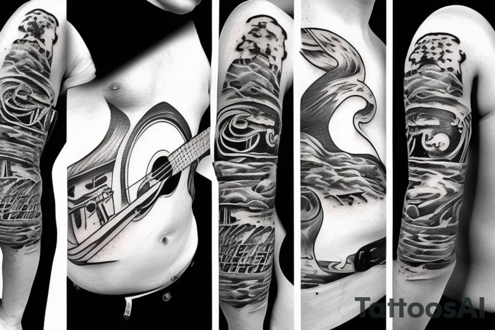 a little man playing a guitar on the moon tattoo idea