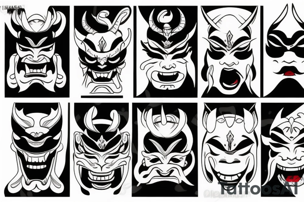 Minimalist hannya mask tattoo idea