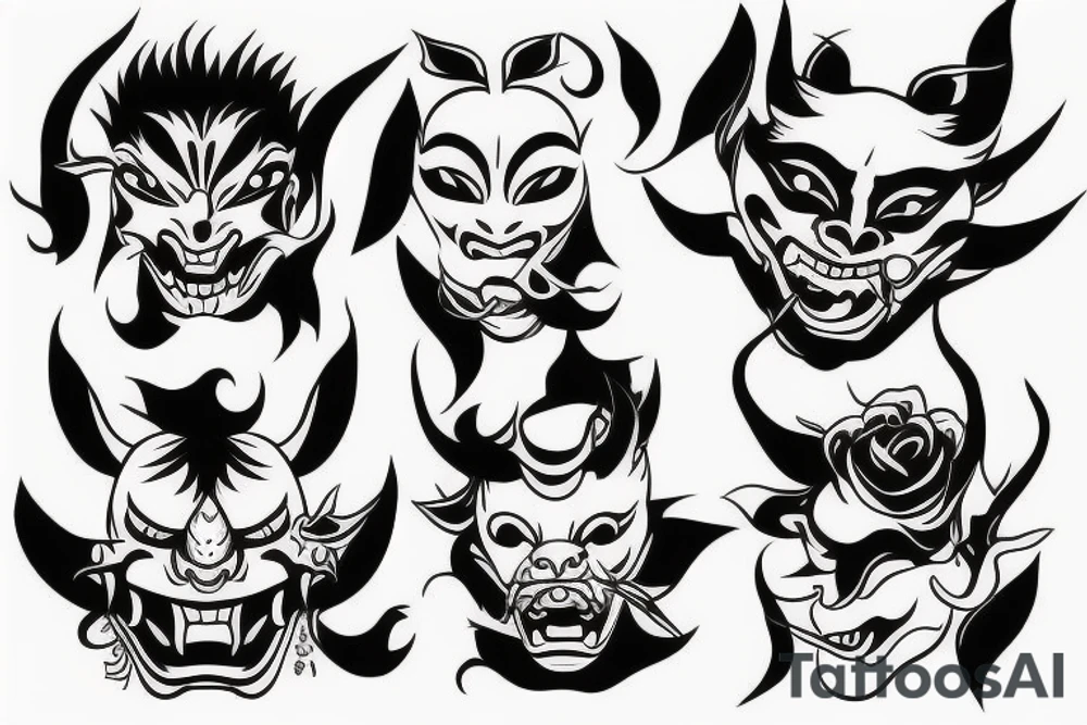 Minimalist hannya mask tattoo idea