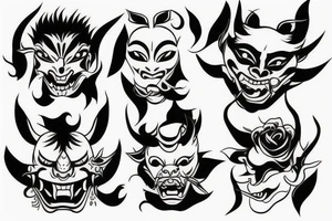 Minimalist hannya mask tattoo idea