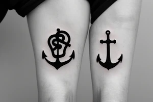 anchor with two random dates graved on it and three paws graved on it tattoo idea