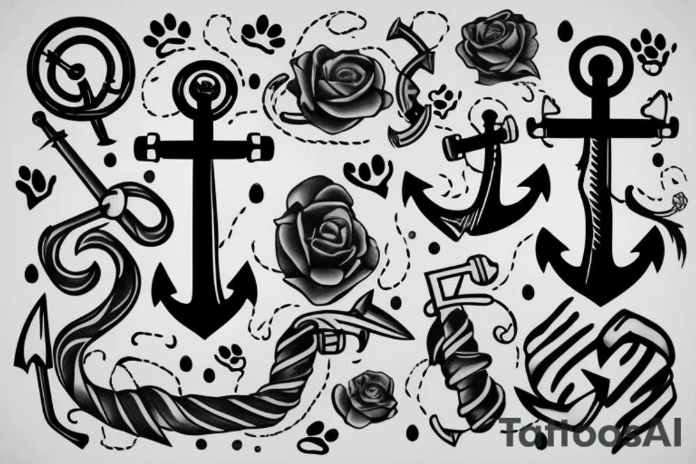 anchor with two random dates graved on it and three paws graved on it tattoo idea anchor with two random dates graved on it and three paws graved on it tattoo idea
