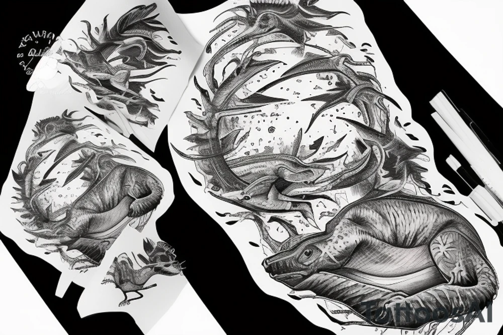flash tattoo of a little dinosaur on the moon tattoo idea