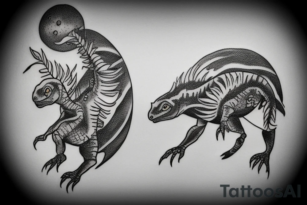 flash tattoo of a little dinosaur on the moon tattoo idea