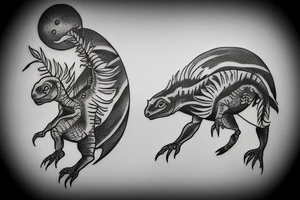 flash tattoo of a little dinosaur on the moon tattoo idea
