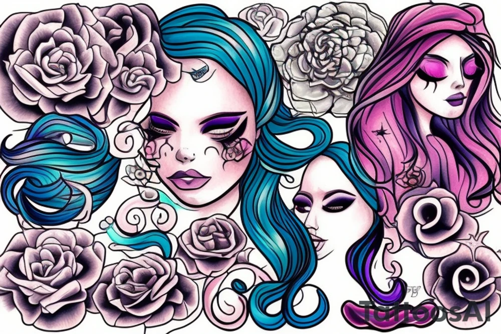 Beautiful Siren with cute colors tattoo idea